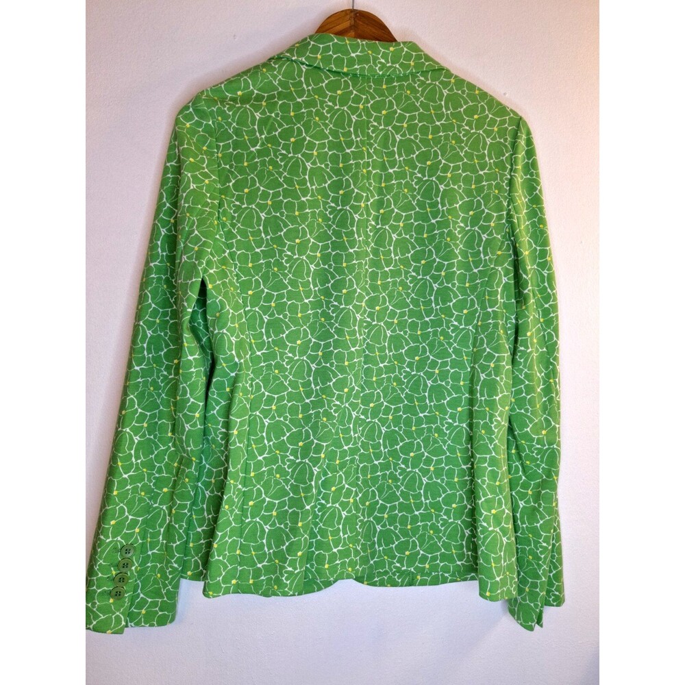 Talbots Women's Knit Blazer Medium Spring Green Floral Bright Colorful Comfort - Picture 2 of 9
